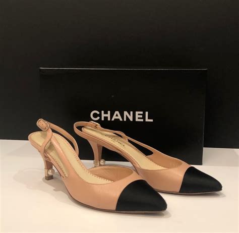 chanel heels beige|Chanel flat heel shoes.